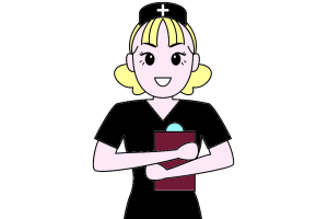 Computer graphic of a nurse wearing a black uniform.